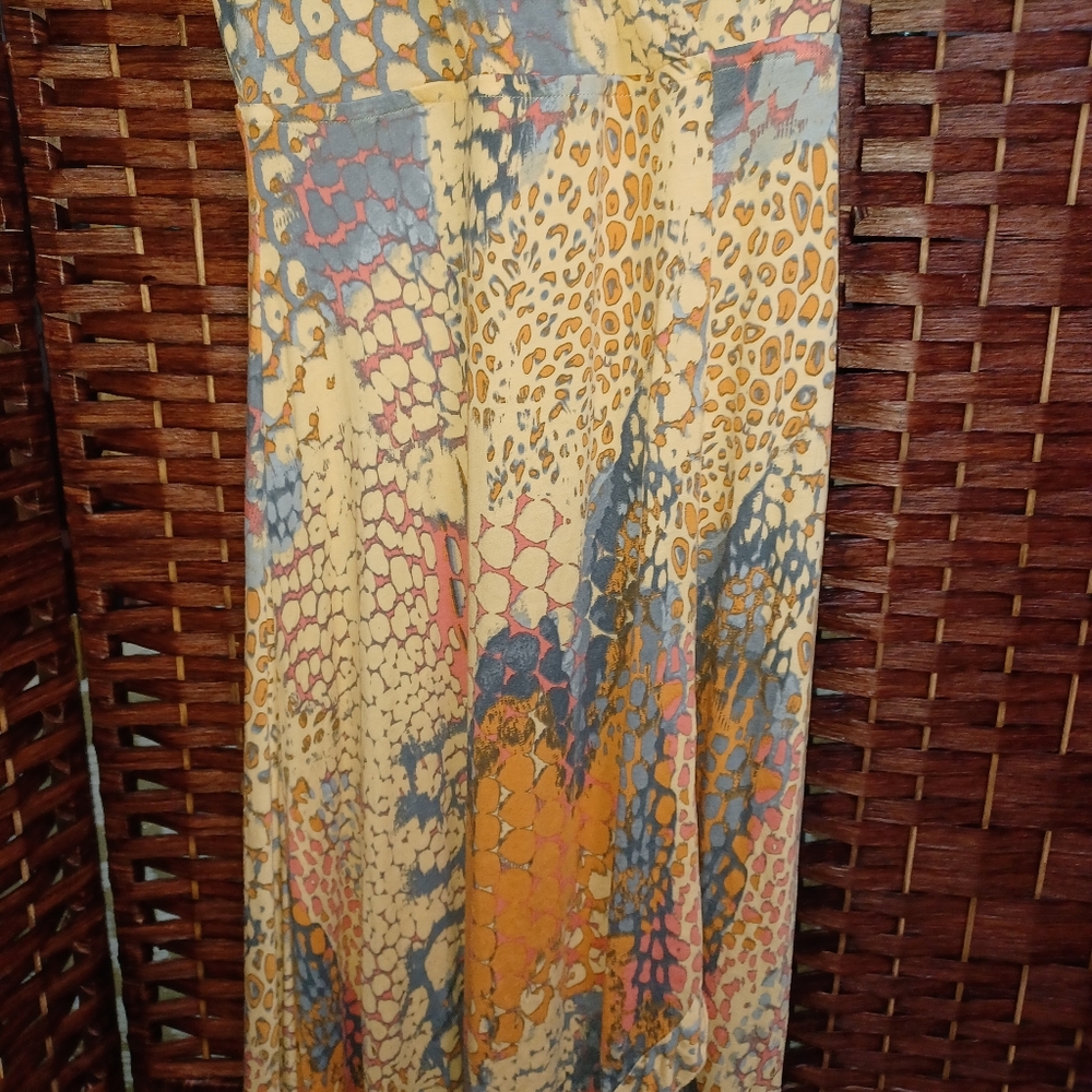 Boho V-Neck Flutter Sleeve Maxi Dress in Orange and Beige - Picture 5 of 11